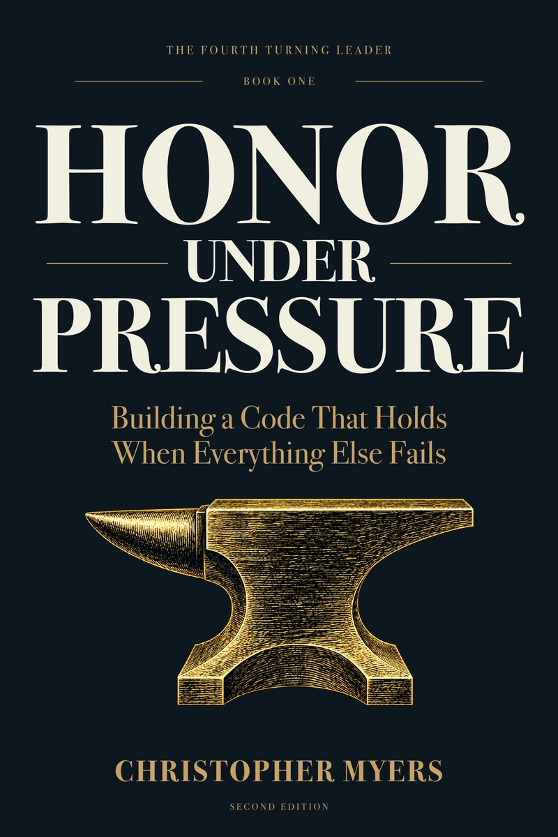Honor Under Pressure by Christopher Myers: navy cover with a gold anvil