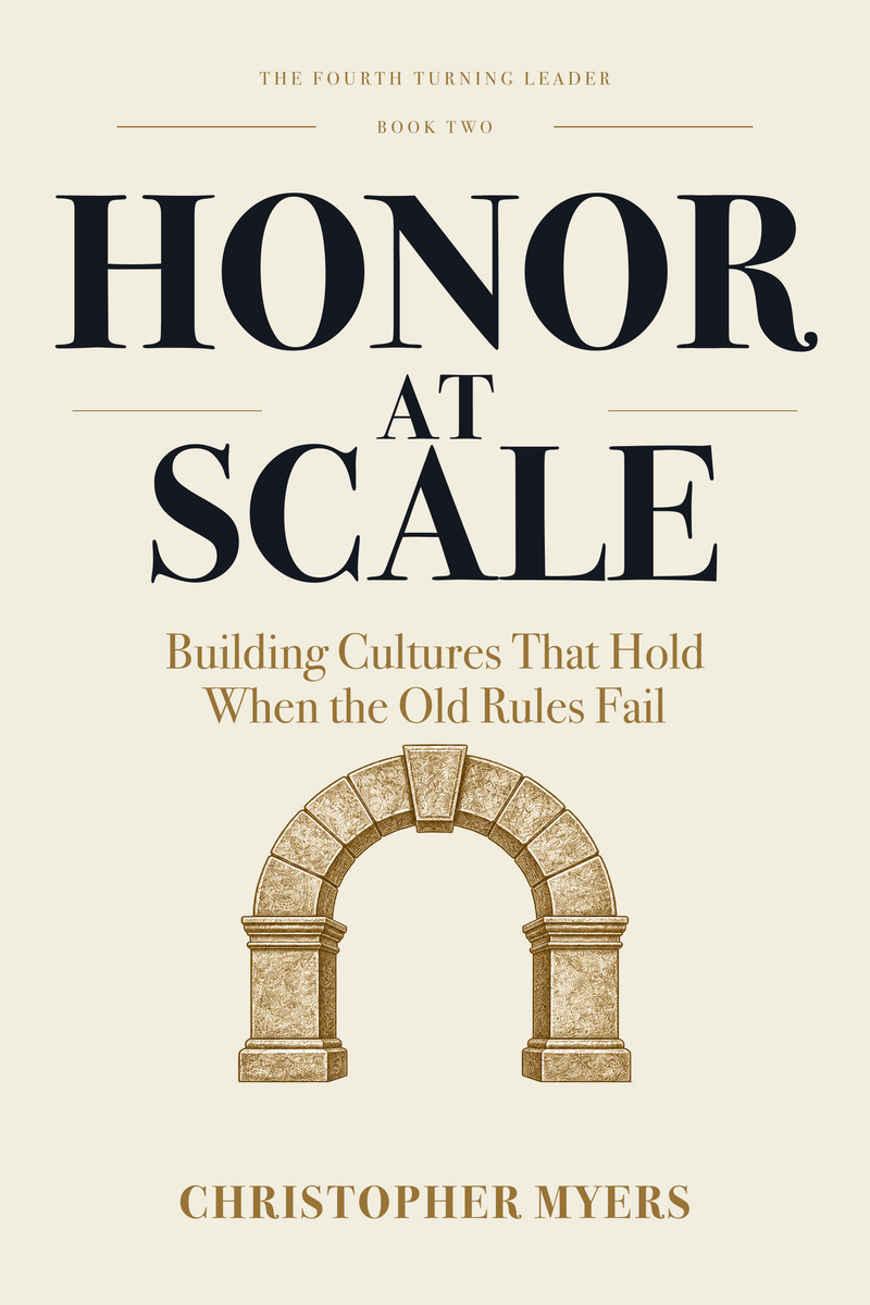 Honor at Scale by Christopher Myers: ivory cover with a gold arch